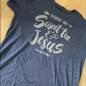 Preppy “Raised on Sweet tea & jesus” Tee. Large